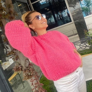 Pink Mohair Sweater, Pink Chunky Knit Sweater, Pink Knit Top, Pink Knit Sweater, Chunky Knit Sweater, Chunky Knit Cardigan, Pink Crop Sweater, Pink Knit Pullover, Pink Knit Jumper