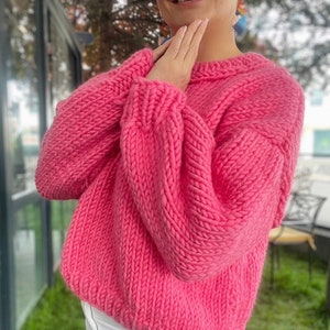 Pink Chunky Sweater, Pink Jumpers, Chunky Pink Jumper, Knit Sweater, Handmade Sweater, Pink Sweater, Handknit Sweater, Pink Chunky Knit image 8