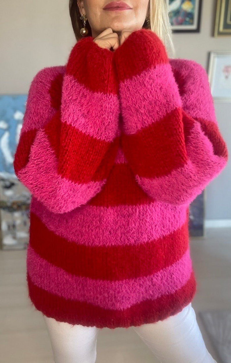 Pink and Red sweater, Pink and Red Striped Sweater, Pink and red jumper