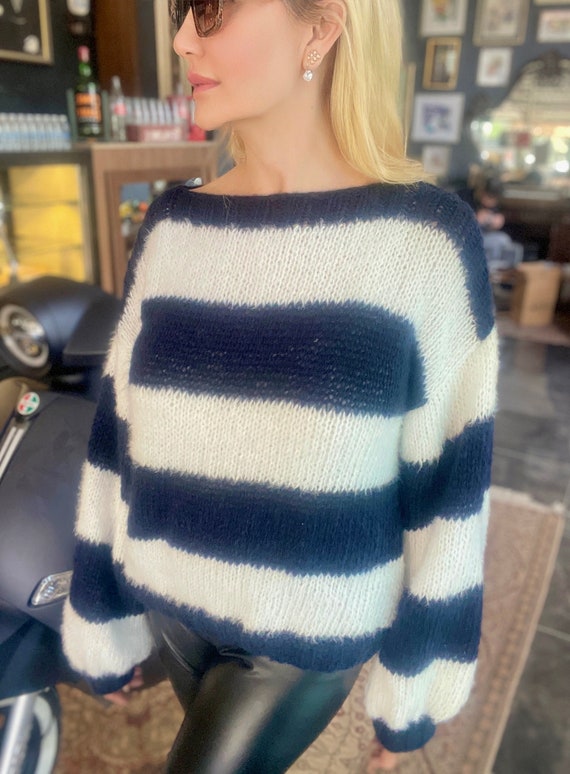 Navy and white cheap striped sweater