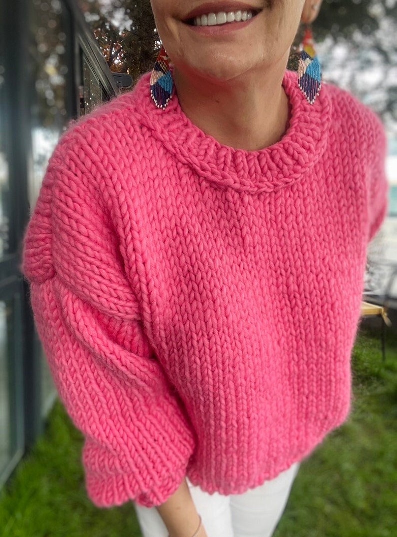 Pink Chunky Sweater, Pink Jumpers, Chunky Pink Jumper, Knit Sweater, Handmade Sweater, Pink Sweater, Handknit Sweater, Pink Chunky Knit image 2