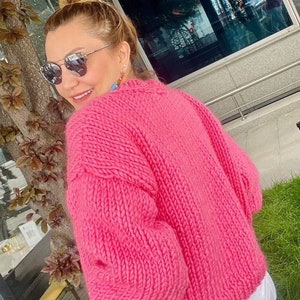 Pink Mohair Sweater, Pink Chunky Knit Sweater, Pink Knit Top, Pink Knit Sweater, Chunky Knit Sweater, Chunky Knit Cardigan, Pink Crop Sweater, Pink Knit Pullover