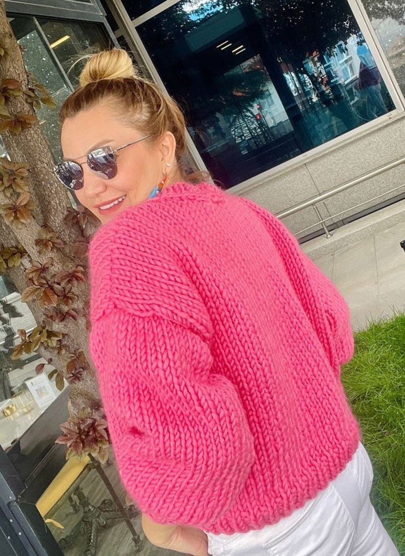 Pink Mohair Sweater, Pink Chunky Knit Sweater, Pink Knit Top, Pink Knit Sweater, Chunky Knit Sweater, Chunky Knit Cardigan, Pink Crop Sweater, Pink Knit Pullover