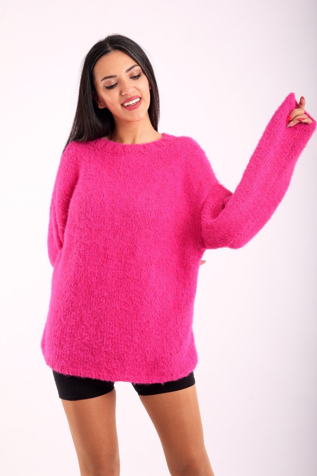 Mohair Sweater, Pink Fluffy Sweater, Magenta Sweater, Mohair Pullover