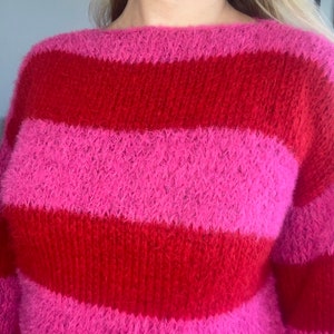 Pink and Red Sweater, Mohair Sweater, Pink Red Sweater, Mohair Striped Sweater, Pink and Red Striped Sweater, Mohair Pullover, Pink Knit image 8