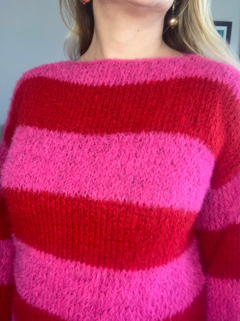 Pink and Red Sweater, Mohair Sweater, Pink Red Sweater, Mohair Striped Sweater, Pink and Red Striped Sweater, Mohair Pullover, Pink Knit image 8