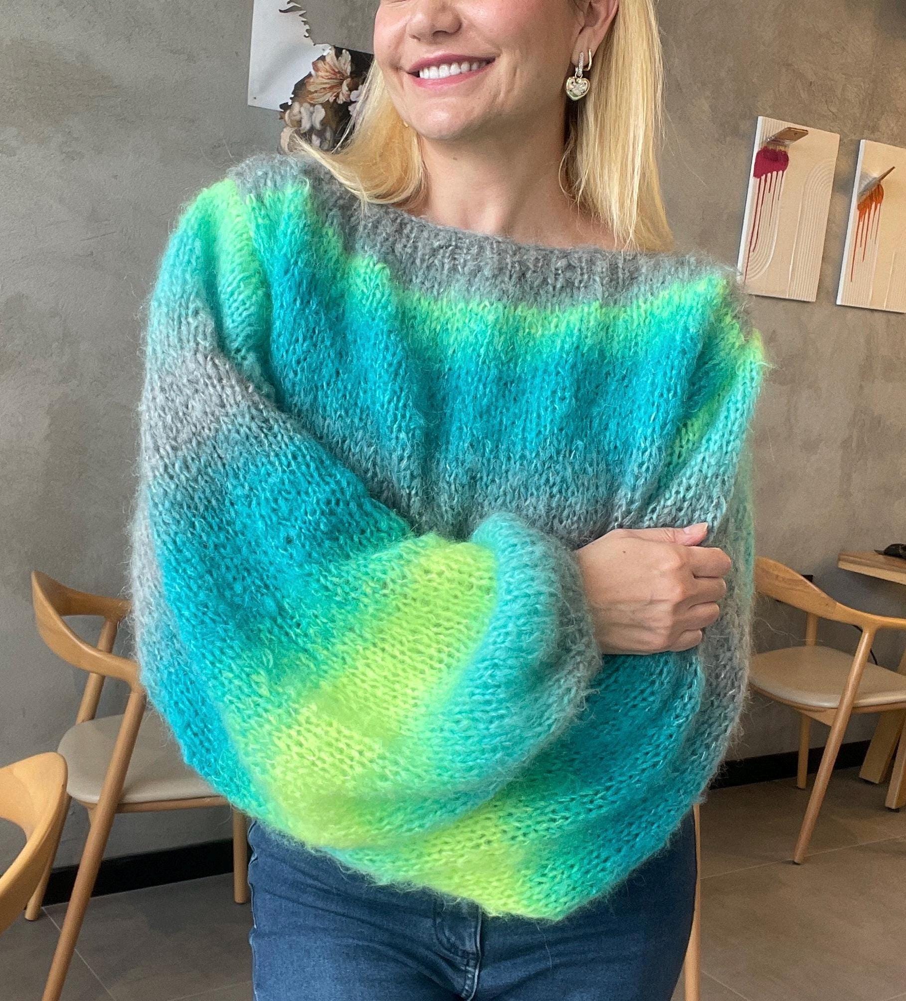 Colorful Sweater, Knit Mohair Pullover, Ombre Sweater