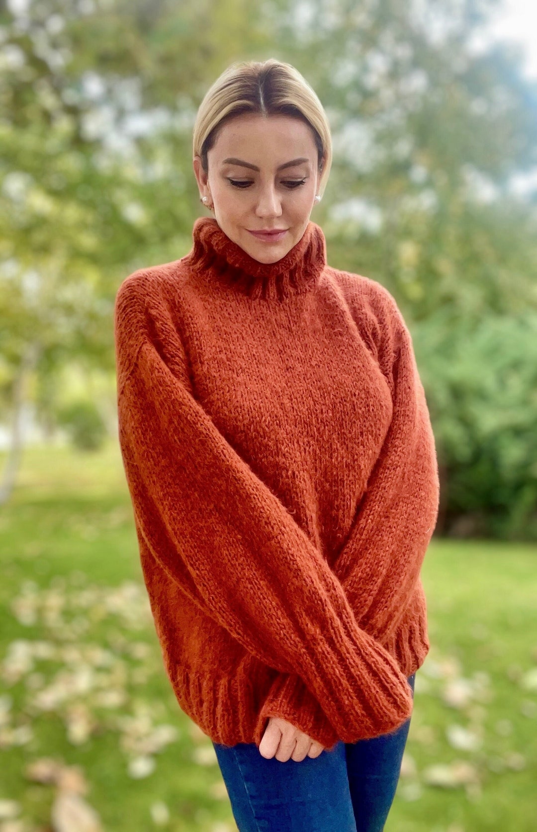 Mohair Sweaters for Women, Burnt Orange Sweater, Orange Knit Sweater