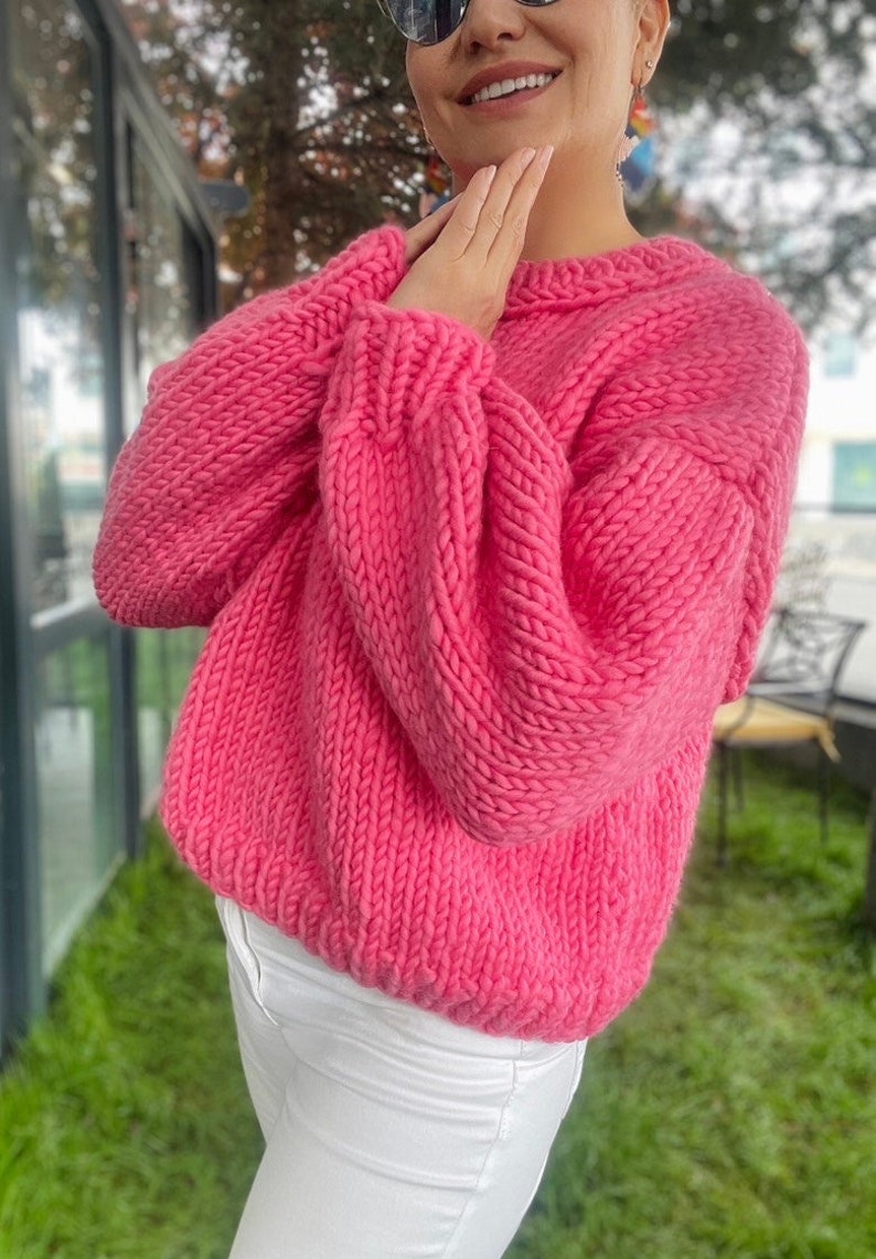 Pink Chunky Sweater, Pink Jumpers, Chunky Pink Jumper, Knit Sweater, Handmade Sweater, Pink Sweater, Handknit Sweater, Pink Chunky Knit image 8