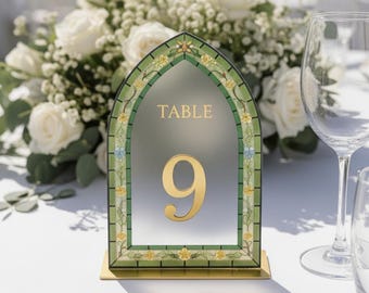 Stained Glass Table Numbers, Wedding Table Decor, Reception Decoration
