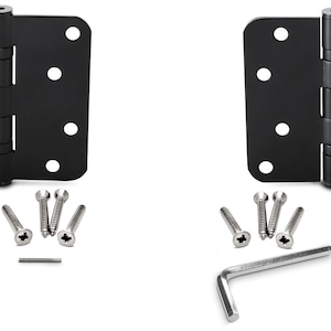Villar Home Designs 2 Pack Heavy Duty Rounded Fire Resistant 3.5 Inch x 3.5 Inch Door Hinges Black Matte