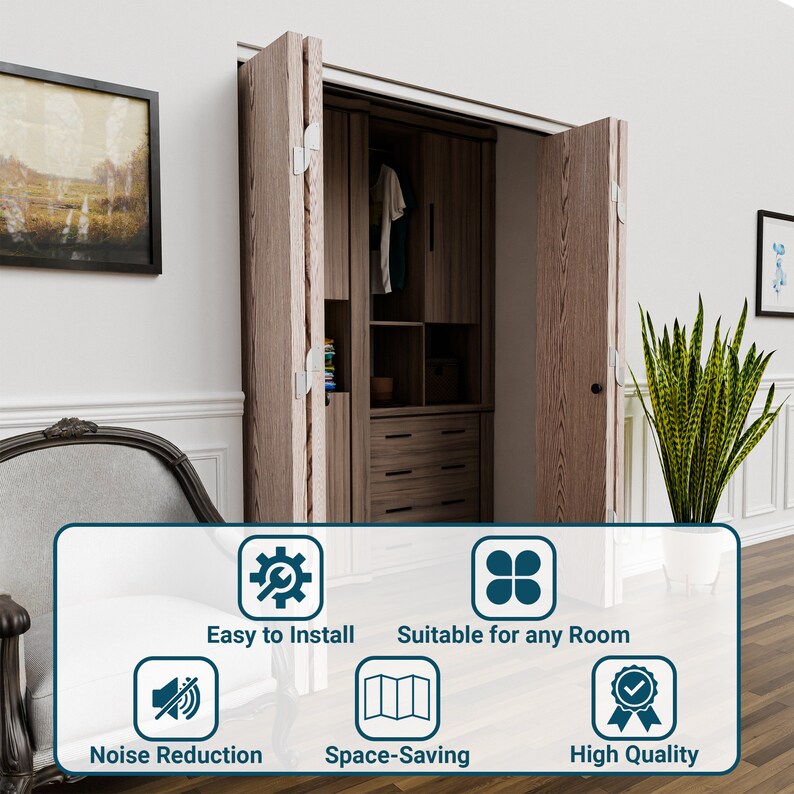 Villar Home Designs Bifold Folding Heavy Duty Sliding Closet Door Hardware Set With Silver Top