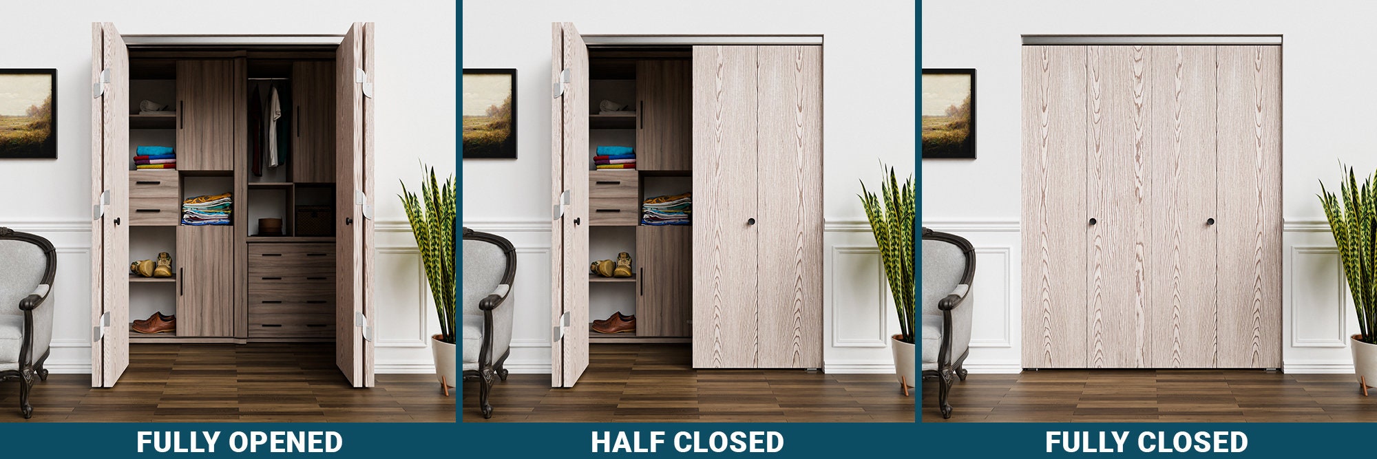 Villar Home Designs Bifold Folding Heavy Duty Sliding Closet Door Hardware Set With Silver Top