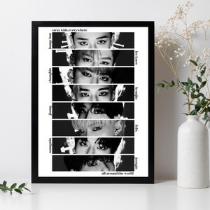 stray kids ot8 occhi arte murale in bianco e nero [download digitale / stampabile] / a3 a4 a5 b&w stampa poster kpop skz estetica fanart