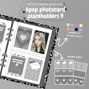 Relleno de carpetas para tarjetas fotográficas kpop: ¡paquete gris! [descarga digital / imprimible] / inserto de marcador de posición deco de respaldo del cargador superior de la colección de pc