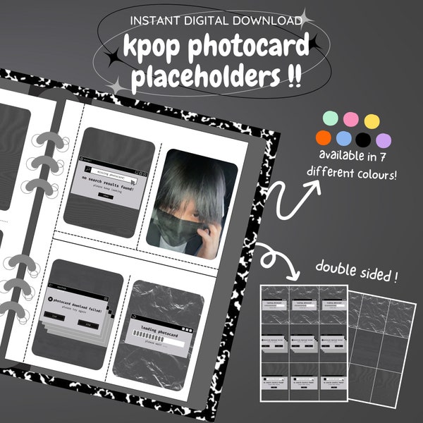 kpop photocard binder filler : black webcore pack !! [digital download / printable] | pc collection toploader deco placeholder insert