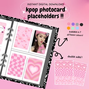 Relleno para carpeta de tarjetas fotográficas K-pop: ¡Paquete rosa sencillo! [Descarga digital/impresión] / Inserto decorativo para marcador de posición de carga superior para colección de PC