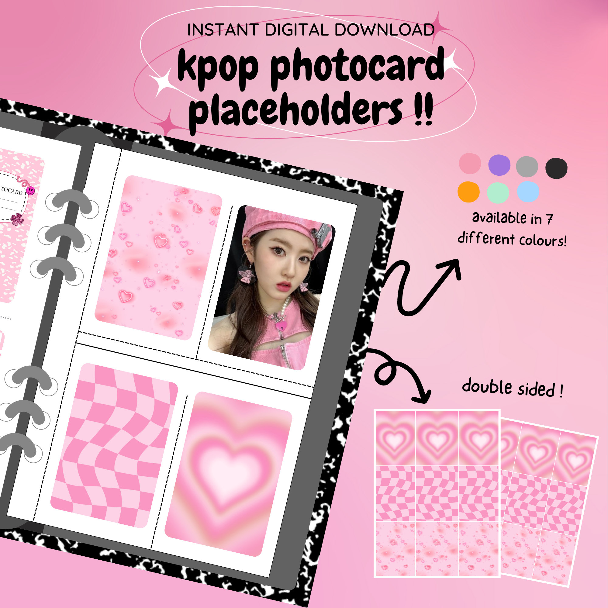 A5 Kpop Photocard Binder Photocard Collect Book 6 Ring Binder Photocard  Holder Kpop Photocard Holder Refillable Card Protectors with 30 Pcs Inner