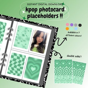 Relleno de carpetas para tarjetas fotográficas kpop: ¡paquete simple verde! [descarga digital / imprimible] / inserto de marcador de posición deco del cargador superior de la colección de pc