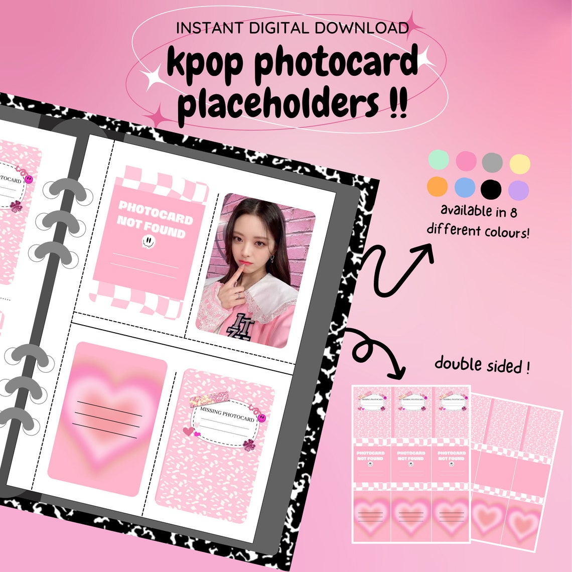 Kpop Photocard Binder Filler Pink Pack digital Download / Printable
