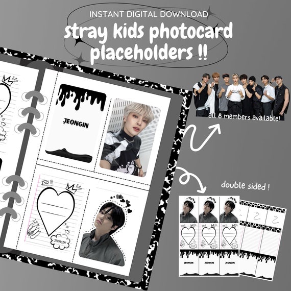 Remplisseur de classeur de cartes photo kpop: pack jeongin stray kids  téléchargement numérique / imprimable pc collection toploader espace  réservé insérer skz -  France