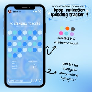 Rastreador de gastos de la colección Kpop: paquete azul !! [descarga digital / imprimible] para tarjetas de fotos y álbumes, perfecto para historias de Instagram