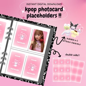 Relleno de carpetas para tarjetas fotográficas kpop: ¡paquete rosa de personajes kawaii! [descarga digital / imprimible] / inserto de marcador de posición deco del cargador superior de la colección de PC