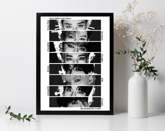Stray Kids OT8 Schwarz und Weiß Wand Kunst [Digital Download/Printable] | A3 A4 A5 Schwarzweiß Print Poster Kpop Skz