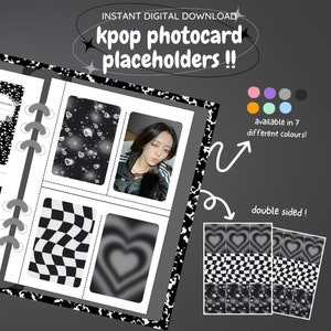 Relleno de carpetas para tarjetas fotográficas kpop: ¡paquete simple negro! [descarga digital / imprimible] / inserto de marcador de posición deco del cargador superior de la colección de pc
