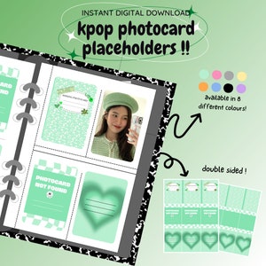 Relleno de carpetas para tarjetas fotográficas kpop: ¡paquete verde! [descarga digital / imprimible] / inserto de marcador de posición deco de respaldo del cargador superior de la colección de PC