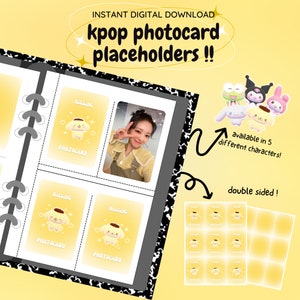 Relleno de carpetas para tarjetas fotográficas kpop: ¡paquete amarillo de personajes kawaii! [descarga digital / imprimible] / inserto de marcador de posición del cargador superior de la colección de PC