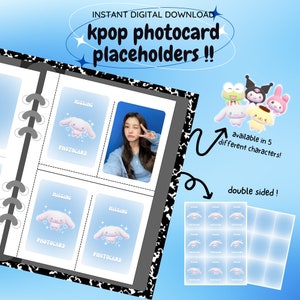 Relleno para carpeta de tarjetas fotográficas K-pop: ¡Paquete azul de personajes kawaii! [Descarga digital/impresión] / Inserto decorativo de carga superior para colección de PC