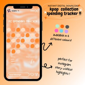 Rastreador de gastos de la colección KPOP: paquete naranja !! [descarga digital / imprimible] para tarjetas de fotos y álbumes, perfecto para historias de Instagram
