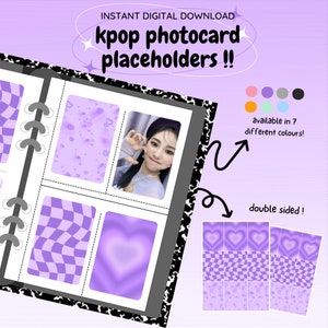 Relleno de carpetas para tarjetas fotográficas kpop: ¡paquete simple morado! [descarga digital / imprimible] / inserto de marcador de posición deco del cargador superior de la colección de PC
