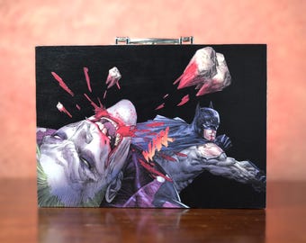 Batman comic wood storage box for comics, dice and card games, or a all-purpose stash box. Large size box 12in.x8. 5in.x4in.