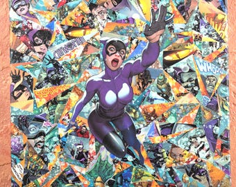 Catwoman comic collage made with a modern comic and is on  12in.x12in canvas