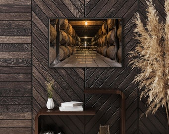 Bourbon Barrel Warehouse Digitaldruck Mit Zitat von Freddie Johnson von Buffalo Trace - Toll für Mancave oder Bar
