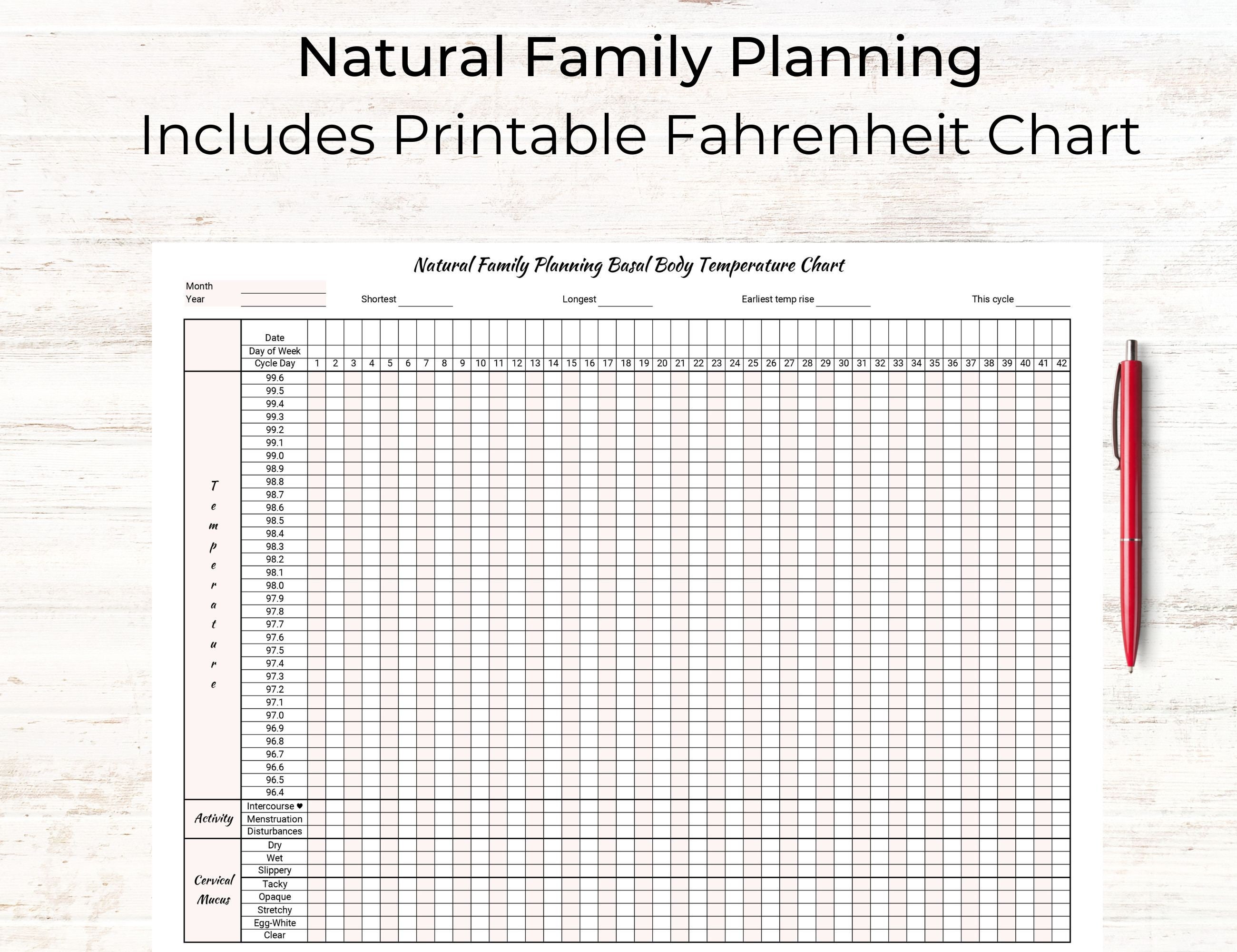 Printable Natural Family Planning (NFP) Basal Body Temperature Tracker, Fertility &amp; Ovulation ...
