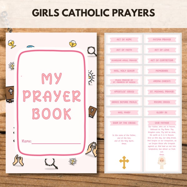 Girls Pink Prayer Book For Catholic Children | Printable Catholic Prayer Booklet/Cards