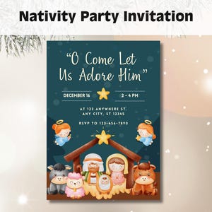 Invitación a la fiesta de la natividad / Invitación editable a la fiesta de Navidad del nacimiento de Jesús