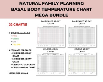 Natural Family Planning (NFP) Chart, Fahrenheit/Celsius Fertility Charts, Fertility/Ovulation Tracker, Basal Body Temperature Chart