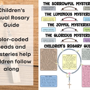 Guida visiva stampabile al rosario per bambini, Misteri del rosario cattolico per bambini, Apprendimento basato sulla fede a domicilio