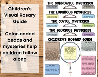 Printable Children's Visual Rosary Guide, Catholic Kids Rosary Mysteries, Homeschool Faith Based Learning