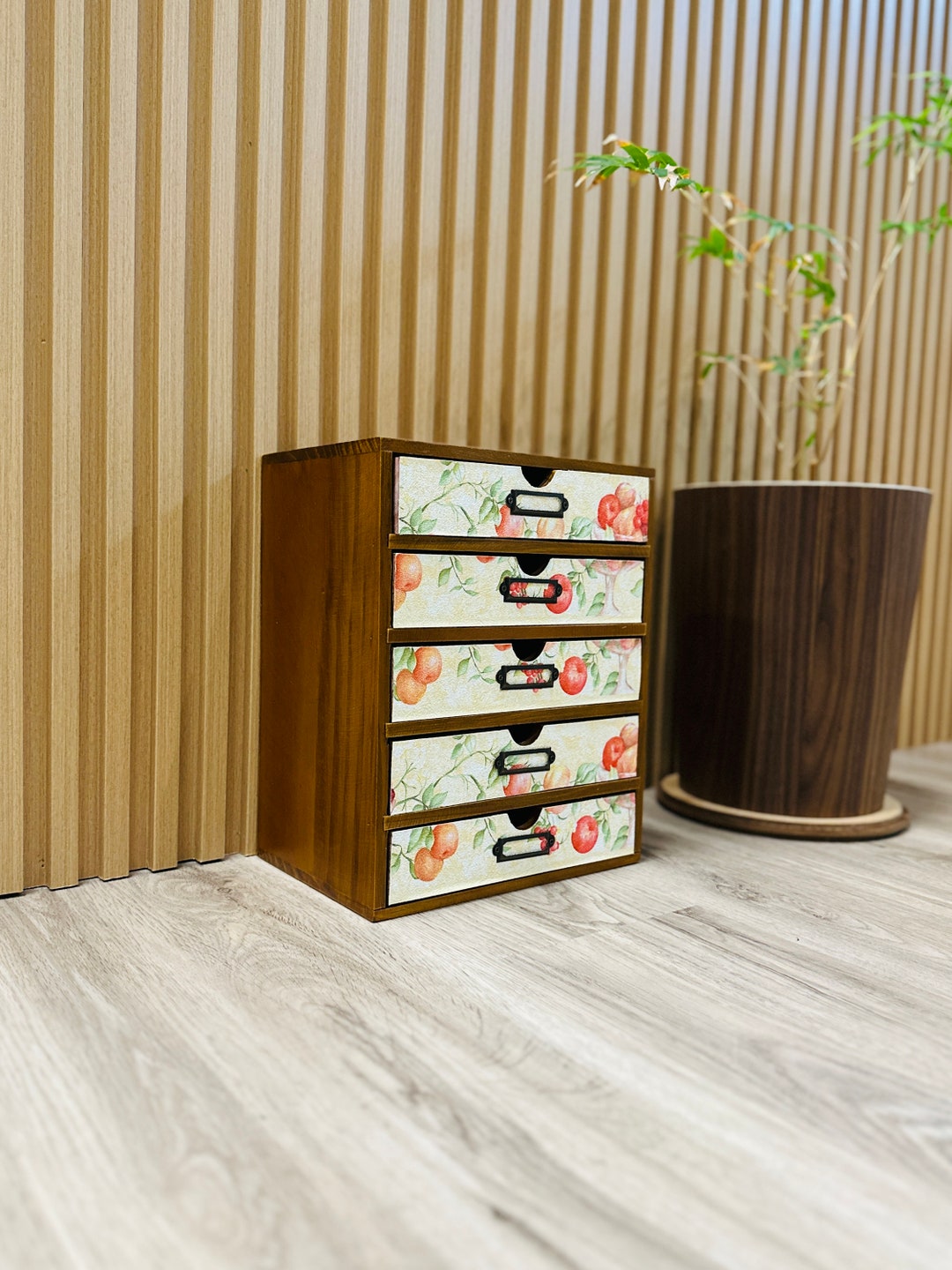 Custom Made Vintage Floral Pastel 5 Drawer Card Catalog Style Desktop