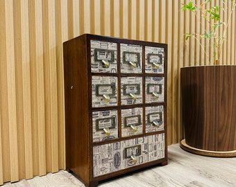 Vintage News 10-Drawer Desktop Organizer: Apothecary Card Catalog Cabinet