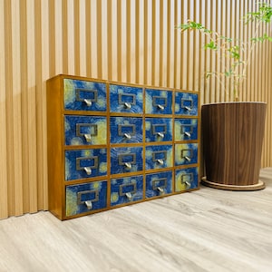 Starry Nights Bibliotheekkaart Catalogusstijl Toonbankkast I Tafelblad Desktop Klassiek Apotheker 16 laden met handgrepen voor labelhouder
