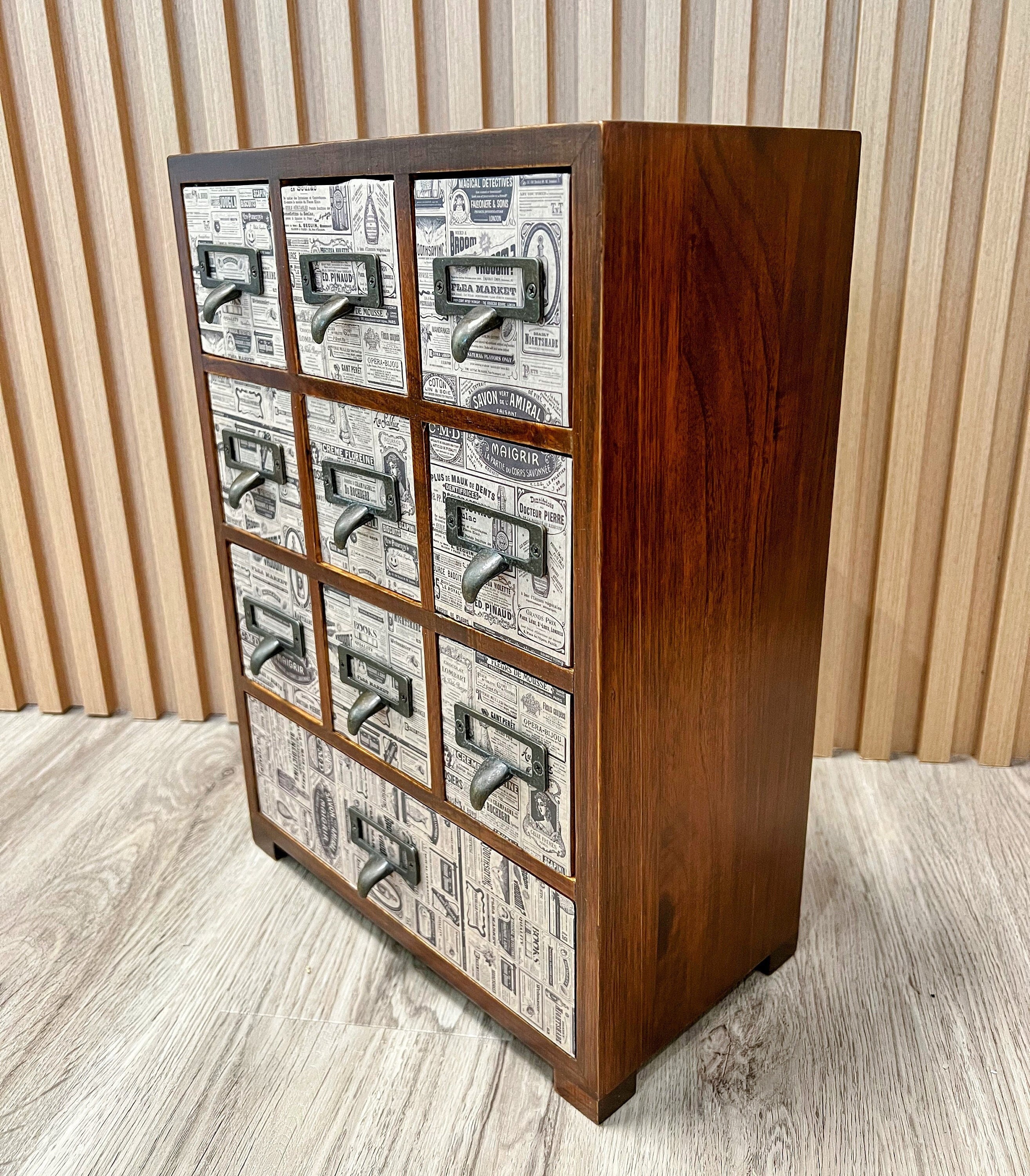 Custom Made Vintage News 10 Drawer Card Catalog Style Desktop Organizer