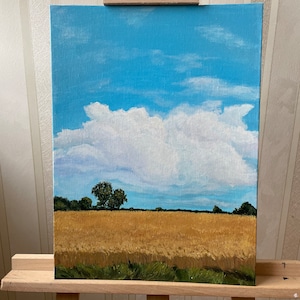 Landscape, Wheat landscape, acrylic painting on canvas board, wheat field, acrylic painting
