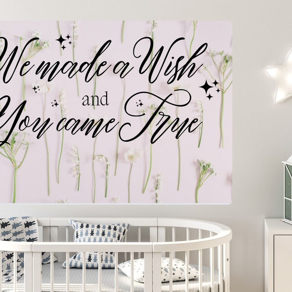 DIGITAL FILE, We Made a Wish and You Came True Wall Art, Girl Nursery Decor, Baby girl, baby pink, Shooting Star, Beautiful Signage