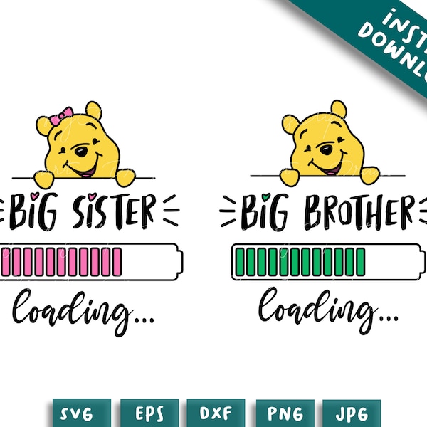 Bundle pregnancy announcement winnie girl boy big sister big brother, svg png eps jpg dxf files, svg file for cricut, shirt sublimation idea